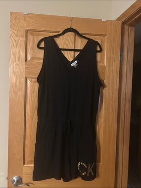 Calvin Klein Black Sleeveless V-Neck Romper with Logo